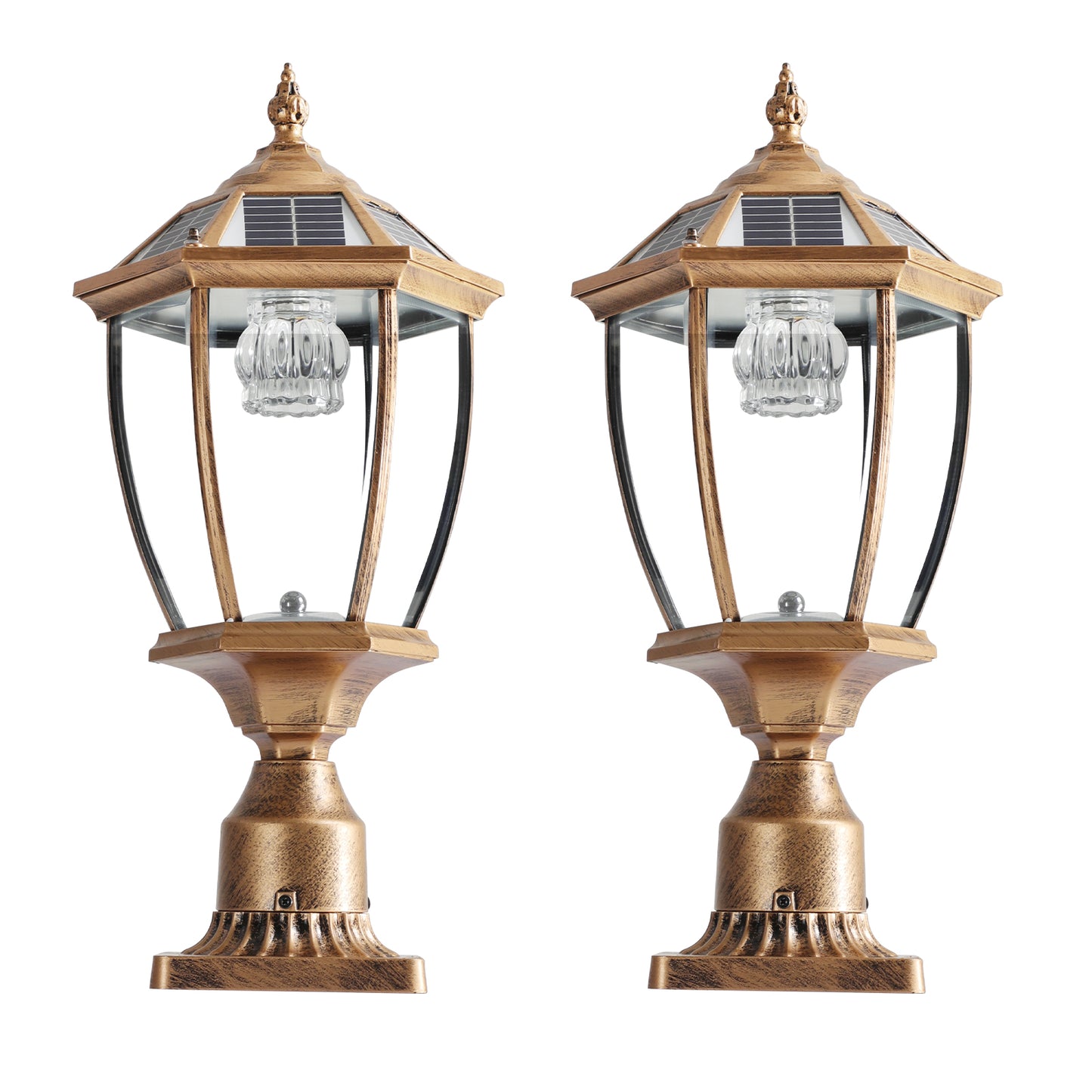 20 H  Golden Solar Powered LED Outdoor Lantern, Vintage Garden Light With Elegant Glass Design For Pathways, Yards, And Patios 2-Pack