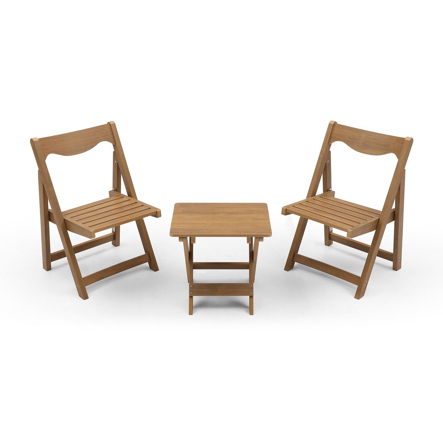 HIPS Material Outdoor Bistro Set Foldable Small Table And Chair Set With 2 Chairs And Rectangular Table, Teak