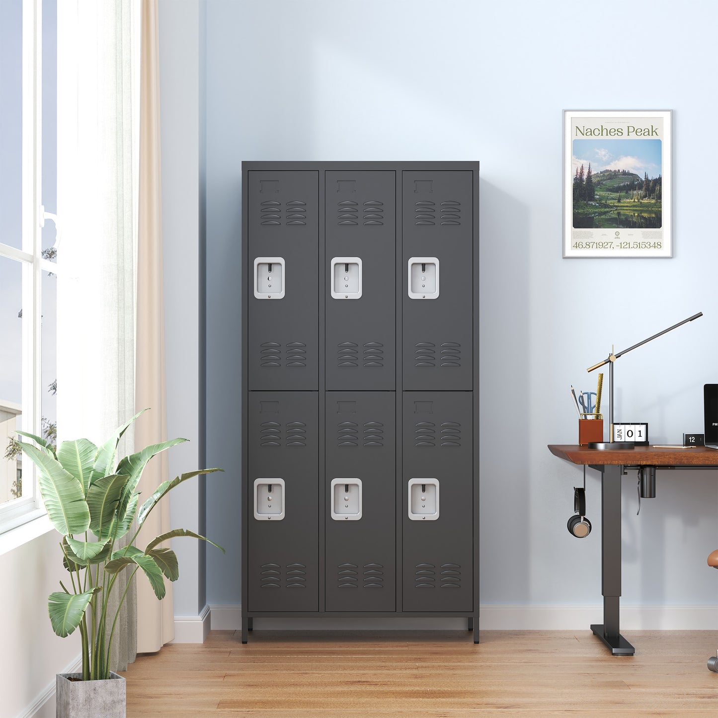 6 Door 72 H Metal Lockers With Lock For Employees,Storage Locker Cabinet For Home Gym Office School Garage,BLACK