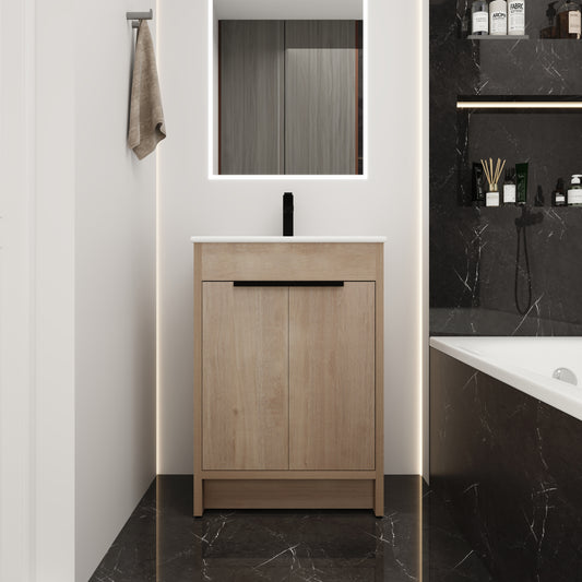 Freestanding Bathroom Vanity With White Ceramic Sink & 2 Soft-Close Cabinet Doors   KD-PACKING ,BVB02424PLO-G-BL9060B ,W1286S00015