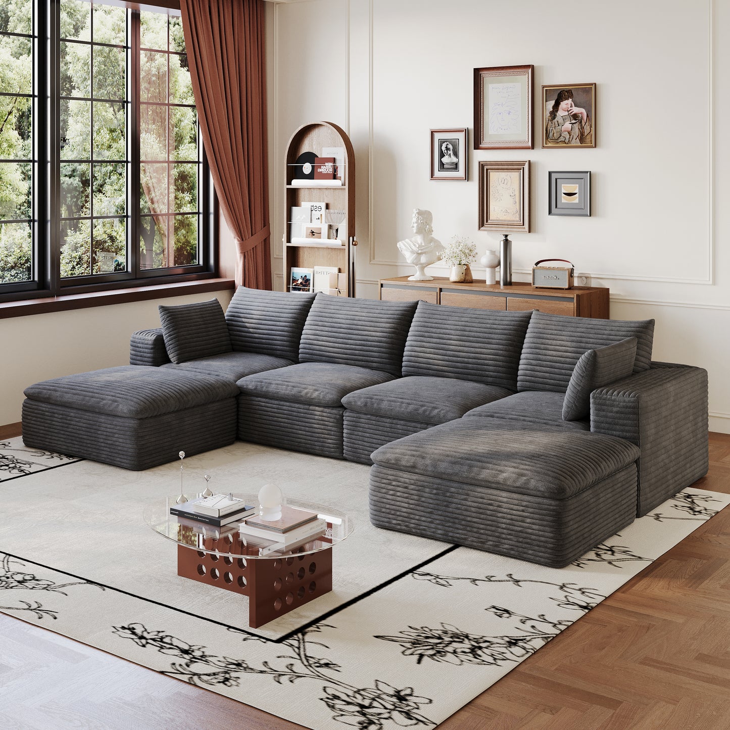 134  Cloud Sofa,Corduroy Fabric,Deep Seat Couches,Double-layer Design,Removable  Cushion,No Assembly, DIY Combination For Living Room, Bedroom,Conference Room ,Apartment,Dark Grey