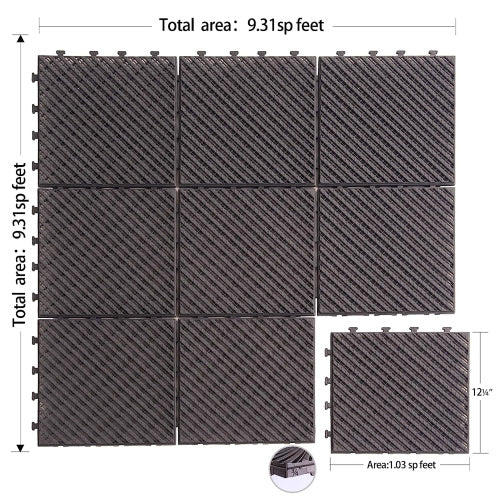 Patio Interlocking Deck Tiles, 12 X12  Square Composite Decking Tiles, Striped Plastic Outdoor Flooring Tile All Weather For Balcony Porch Backyard,  Dark Brown, Pack Of 36