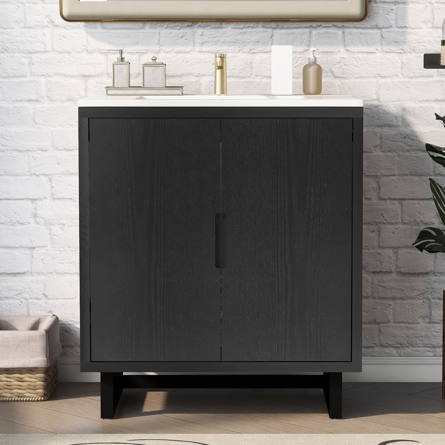30  Bathroom Vanity Set With Sink, Combo Cabinet, Bathroom Storage Cabinet, Solid Wood Legs The Same With SV000008AAB-1