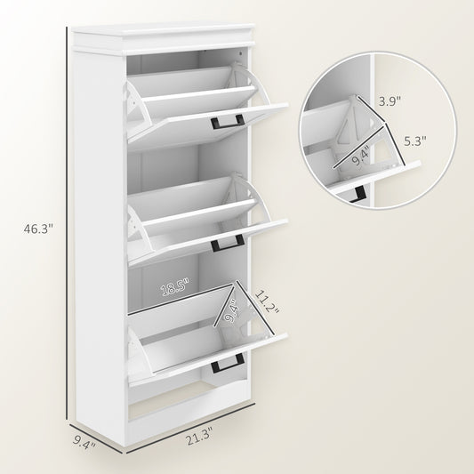 Modern Shoe Storage Cabinet With 3 Flip Drawers For 15 Pairs, Narrow Shoe Organizer For Entryway, Hallway, White