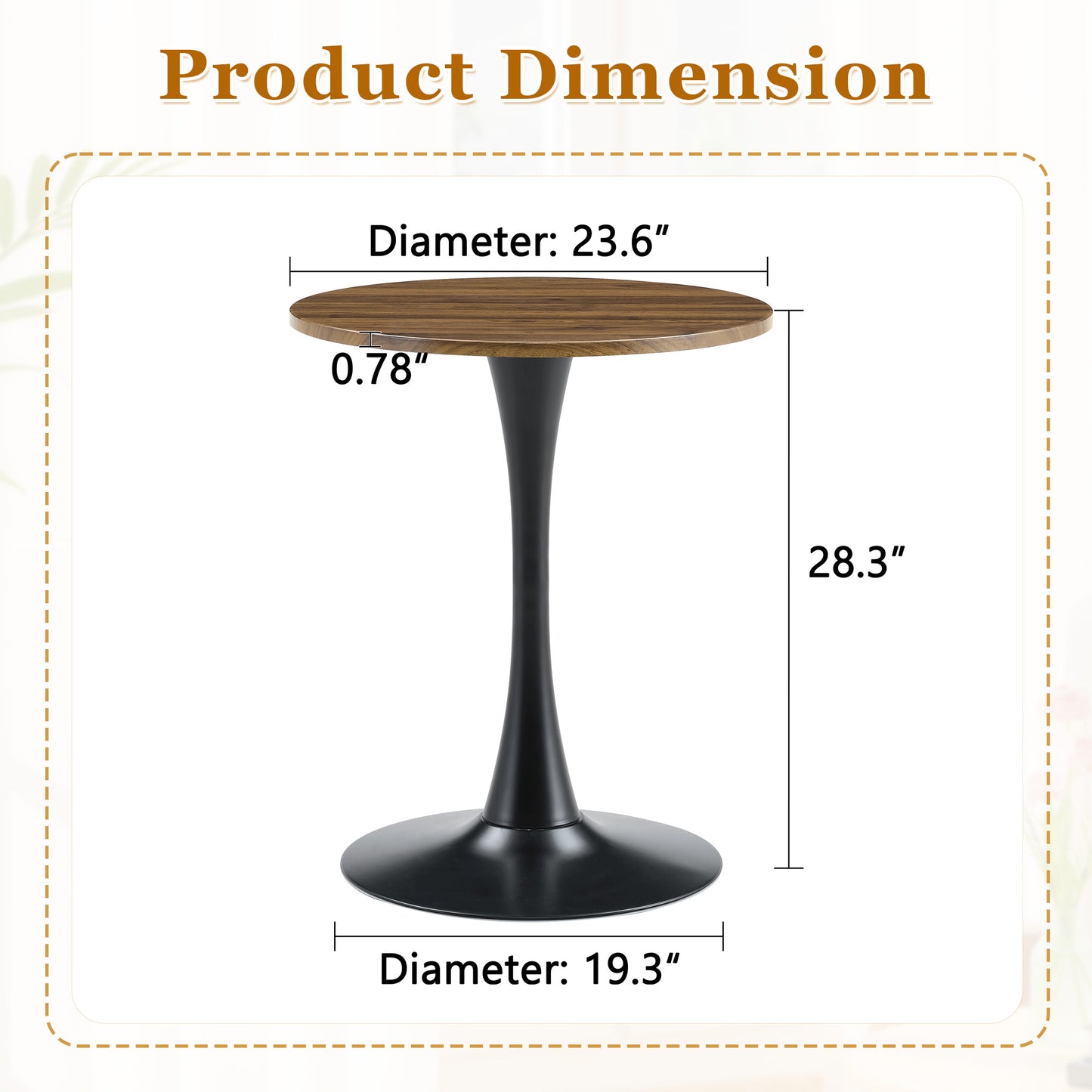 Round Dining Table, 23.6in Circle Tulip Table With Thickened Tabletop & Metal Pedestal, Mid Century Modern Bistro Table For Kitchen, Small Places, Living Room, Cafe  Faux Walnut