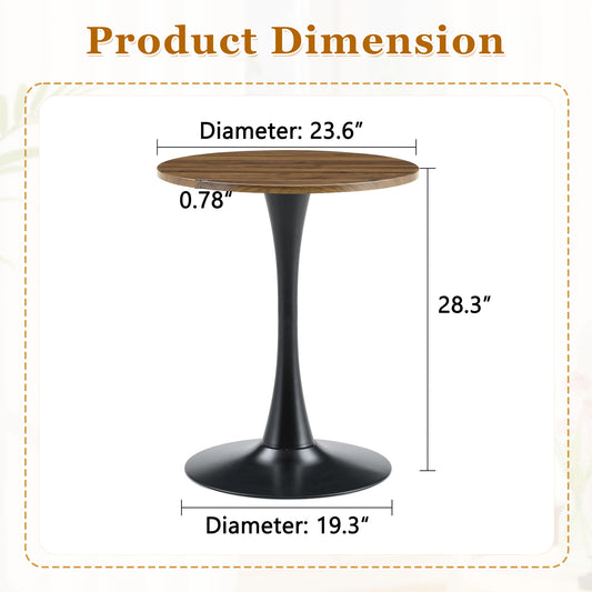 Round Dining Table, 23.6in Circle Tulip Table With Thickened Tabletop & Metal Pedestal, Mid Century Modern Bistro Table For Kitchen, Small Places, Living Room, Cafe  Faux Walnut