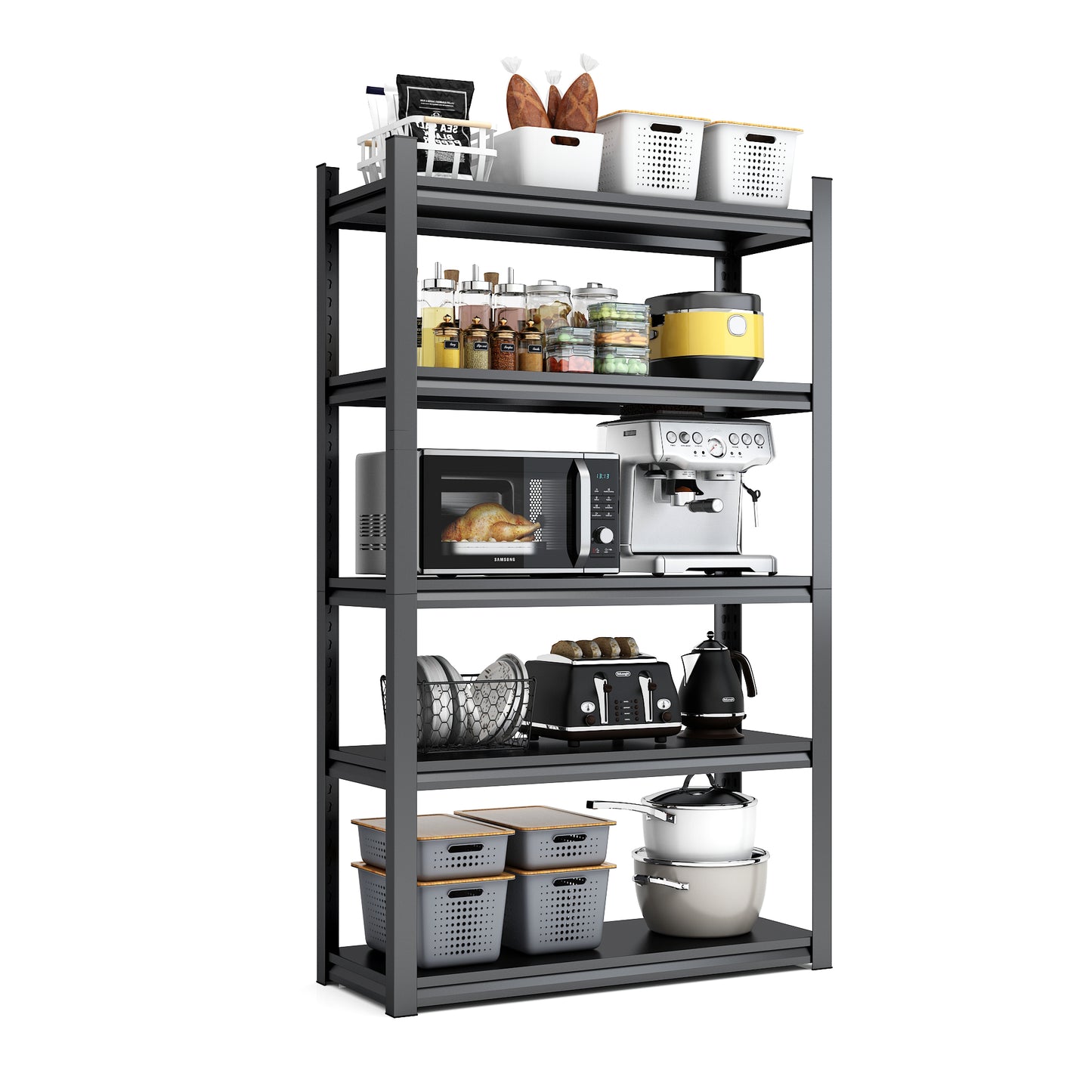 72 H  5 Tier Metal Shelves For Storage Garage Shelving 2000LBS Heavy Duty Storage Shelves Adjustable Garage Shelf Industrial Shelving Unit Storage Utility Rack,35.4 Wx15.7 Dx72 H,Black