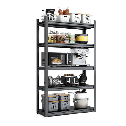 72 H  5 Tier Metal Shelves For Storage Garage Shelving 2000LBS Heavy Duty Storage Shelves Adjustable Garage Shelf Industrial Shelving Unit Storage Utility Rack,35.4 Wx15.7 Dx72 H,Black