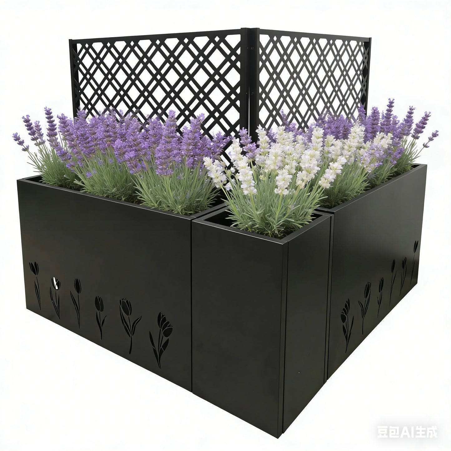 Metal Planter-Trellis Combo Set Of 3 - Raised Garden Bed, Flower Trellis & Privacy Screen For Patio, Balcony, Garden, Rust-Resistant Planter Box With Drainage Holes, 23.6in Depth Planting Bed, Tulip
