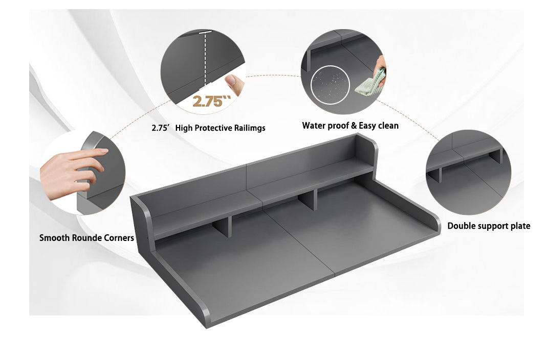 Washer Dryer Countertop With Non-slip Pads, Laundry Wood Shelf Topper With Edge, 54 Width X 27.5 Depth Double Layer Organizer For Washer And Dryer Laundry Hamper Counter Storage Organization GRAY