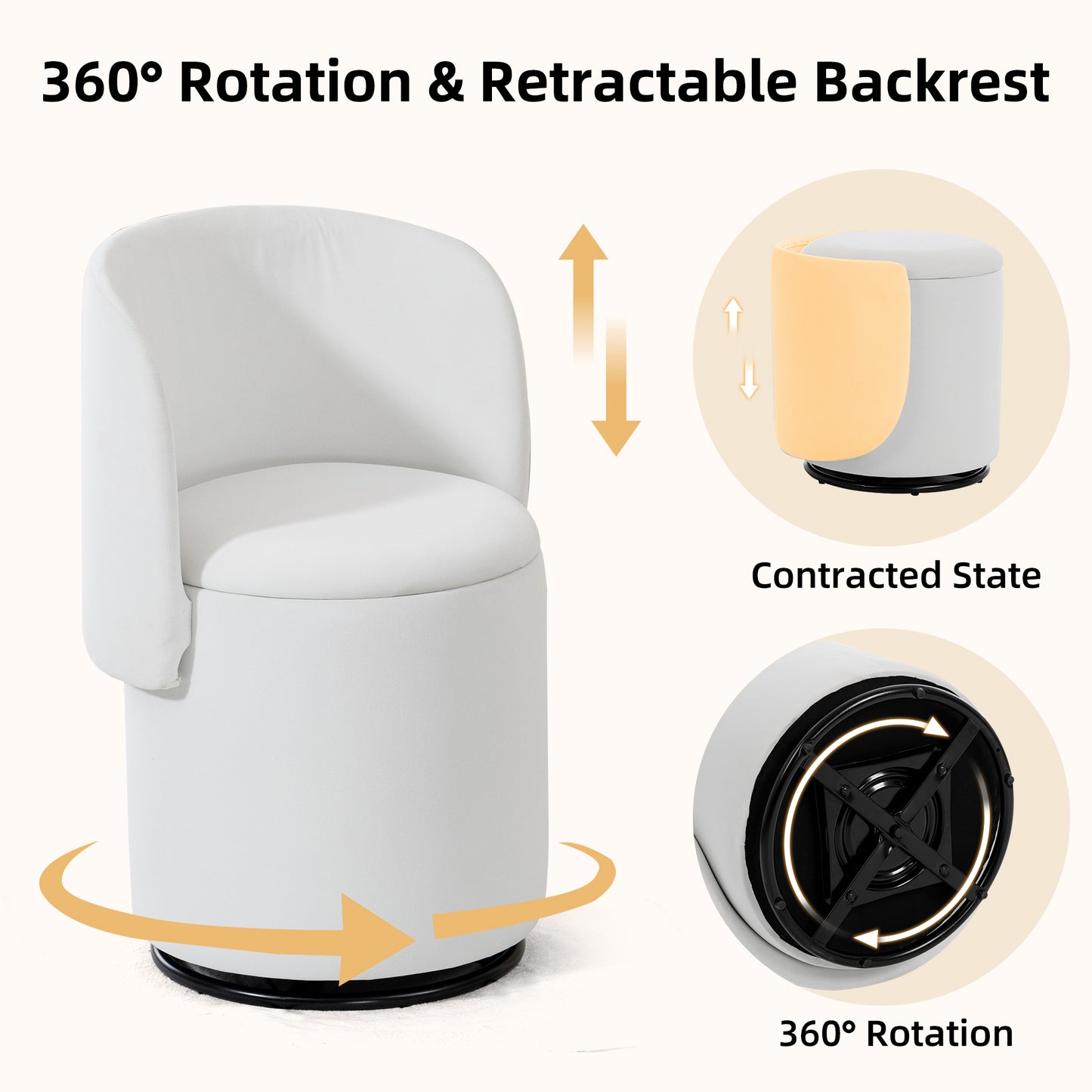 Stylish Upholstered Barrel Chair 360 Swivel Vanity Stool For Bedroom & Dining Chair, Built-in Storage, Soft Padded Accent Seat, Multi-Functional For Dressing Dining, Free Cat Bed Stool Included,