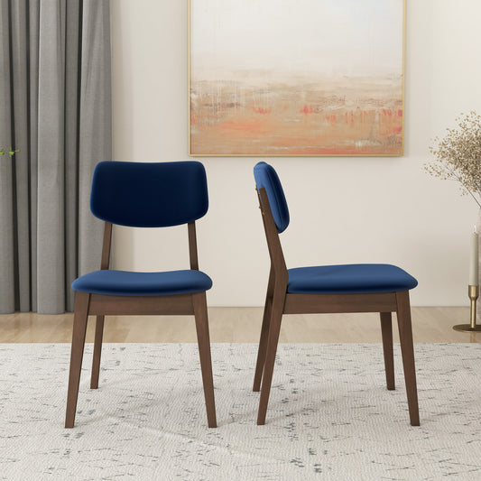 Carlos Blue Velvet Solid Back Side Chair   Set Of 2