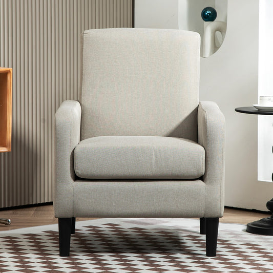 Faux Linen Upholstered Accent Chair, Modern Armchair With Solid Wood Frame, Single Sofa Chair For Living Room Bedroom