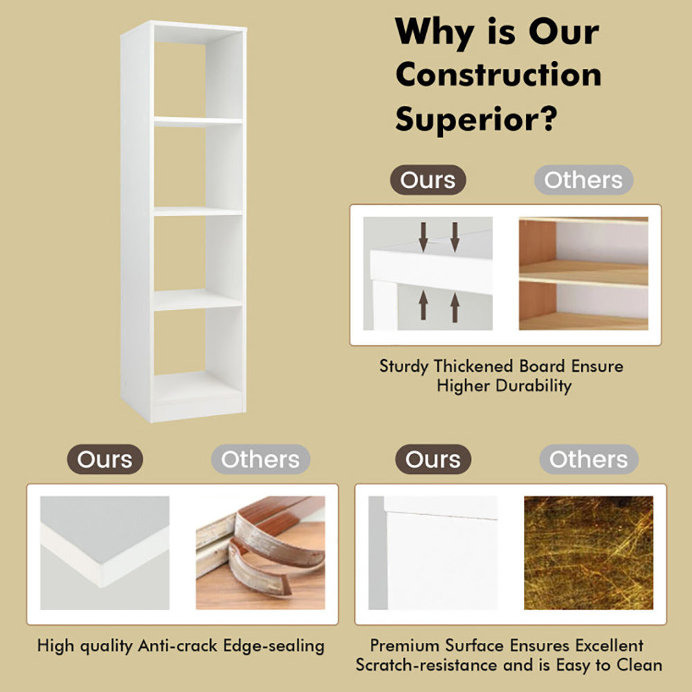 5 Tiers 4 Cube Narrow Bookshelf With 4 Anti-Tipping Kits For Living Room, Study Room, Bedroom