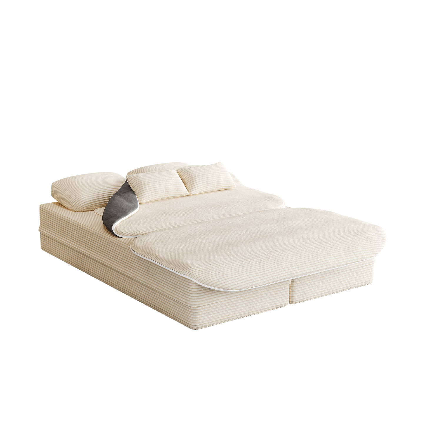 75  2-in-1 Foldable Sofa,Convertible Sleeper Foam Sofa Bed With Multi Functional Blanket, Corduroy Floor Folding Sofa Bed,  Floor Sofa Lounge Sofa For Living Room Bedroom Lounge Studio