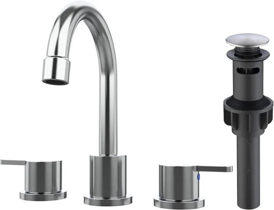 Widespread Bathroom Sink Faucet Chrome 2 Handle 8 Inch 3 Hole 360' Swivel Spout Vanity Sink With Pop Up Drain Assembly-Unable Ship On Weekends, TK And TEMU Only For Pickup