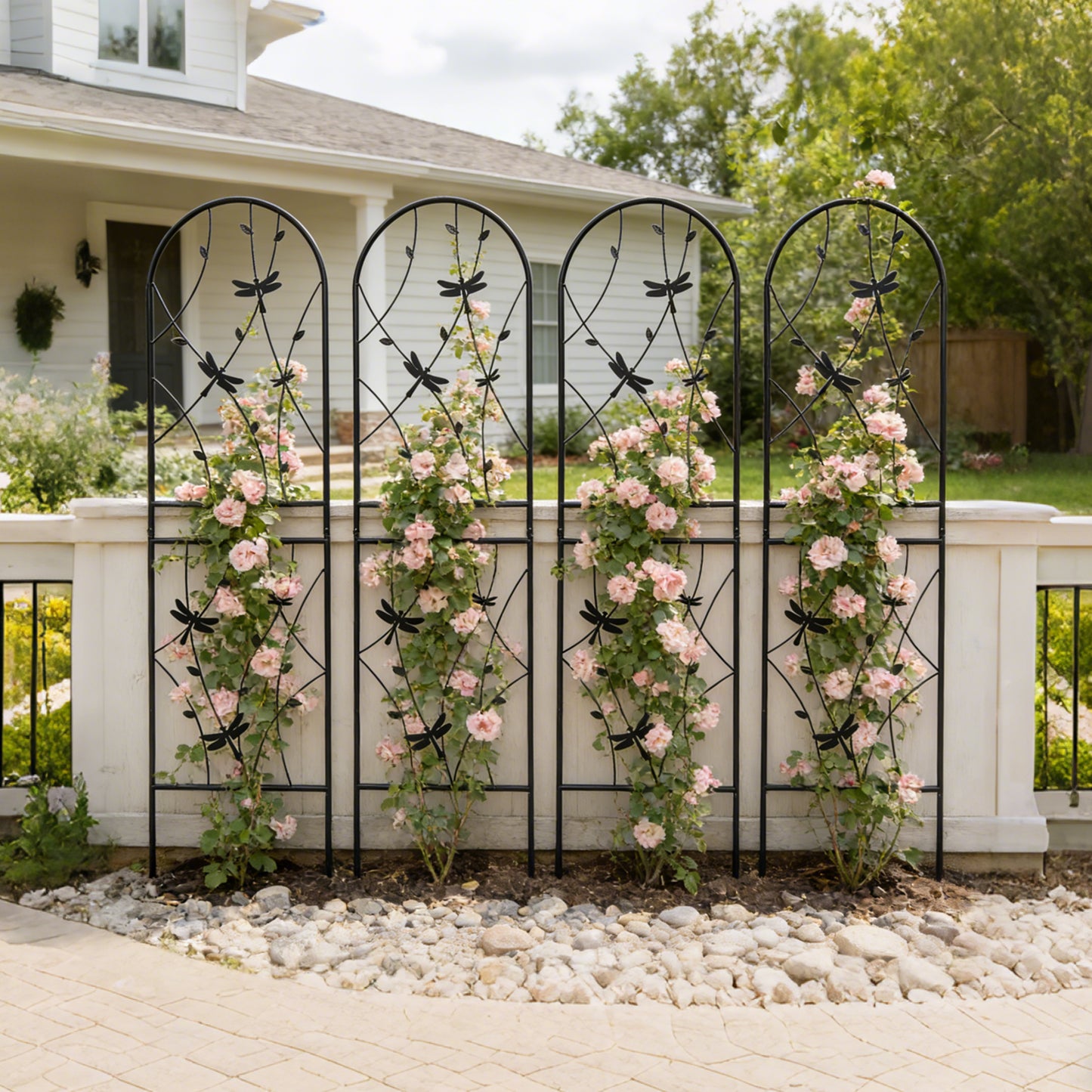 4 Pack Metal Garden Trellis 71  X 19.7  Rustproof Trellis For Climbing Plants Outdoor Flower Support Dragonfly Deco Black