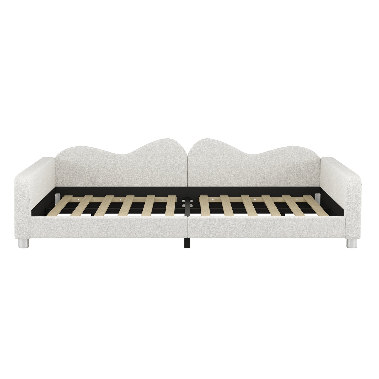 Full Size Upholstered Daybed, Sherpa Fabric Sofabed With Cloud-Shaped Backrest, No Box-spring Needed, White