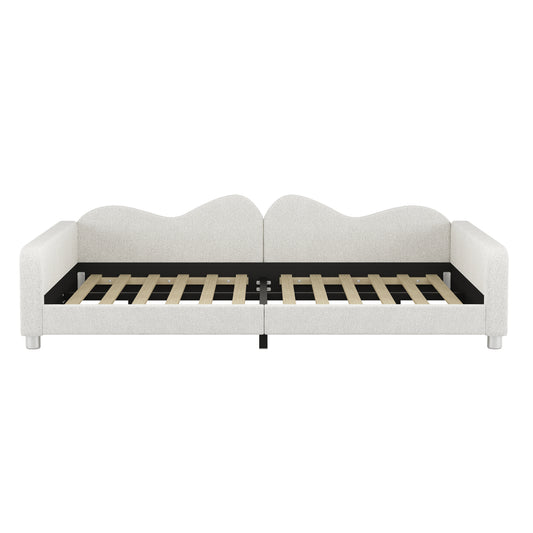 Full Size Upholstered Daybed, Sherpa Fabric Sofabed With Cloud-Shaped Backrest, No Box-spring Needed, White