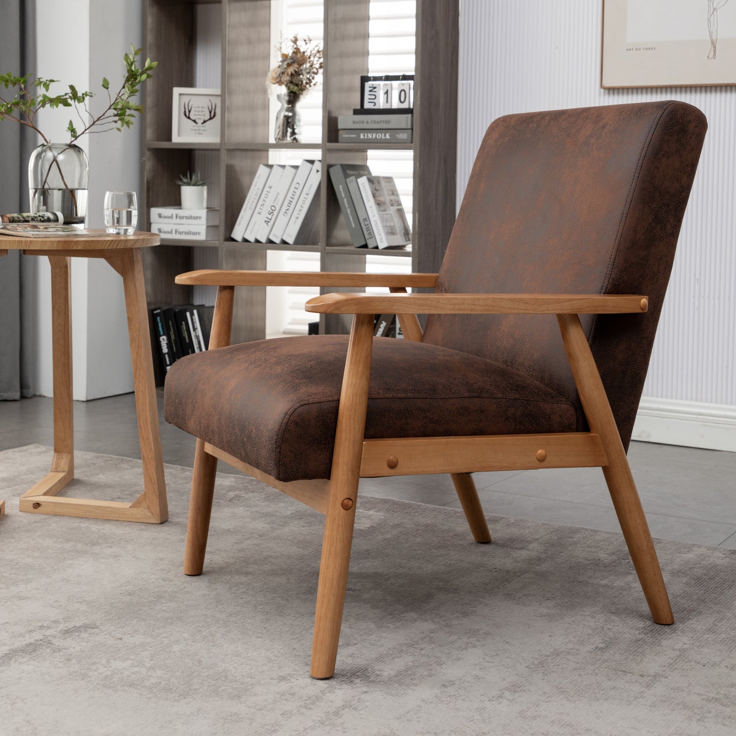 25.38     Wide Classic Mid-Century Modern Arm Chair, Brown