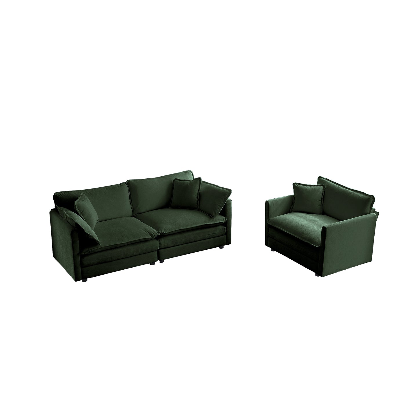 3 Piece Sofa Set With Arm Pillows And Toss Pillows , Sofa Set Include 2- Piece Of Arm Chair And One 2-seat Sofa, Space Saving Casual Sofa Set For Living Room, Green Chenille