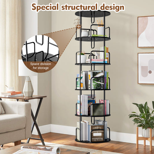 Rotating Bookshelf Tower 5 Tier  Spinning Bookcase  Revolving 360 Book Shelf Narrow Tall Bookcase  Vertical Turning Round Storage Bookshelf  Book Shelf Organizer For Bedroom  Living Room  Black