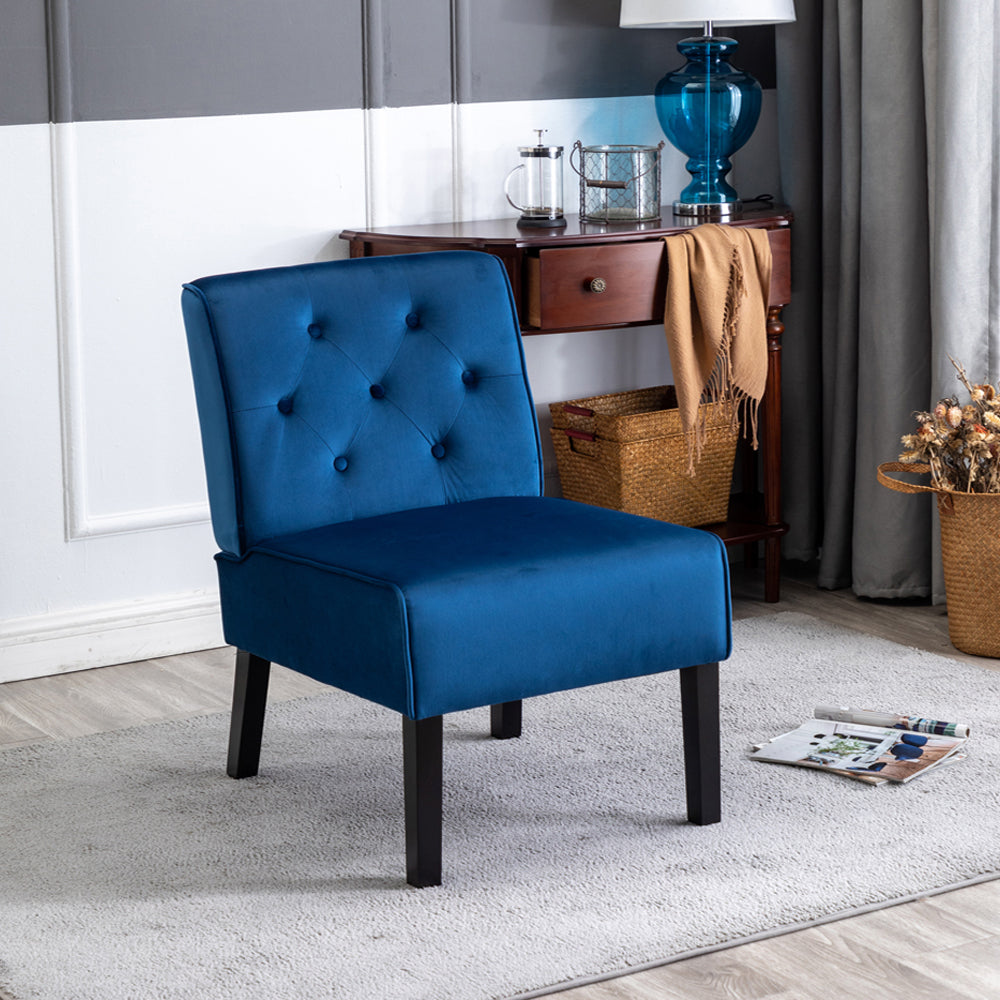 Reese 53    2Piece Living Room Armless Button Tufted Pattern Accent Chair With Velvet Fabric And Premium High Density Foam Cushion, Dark Blue