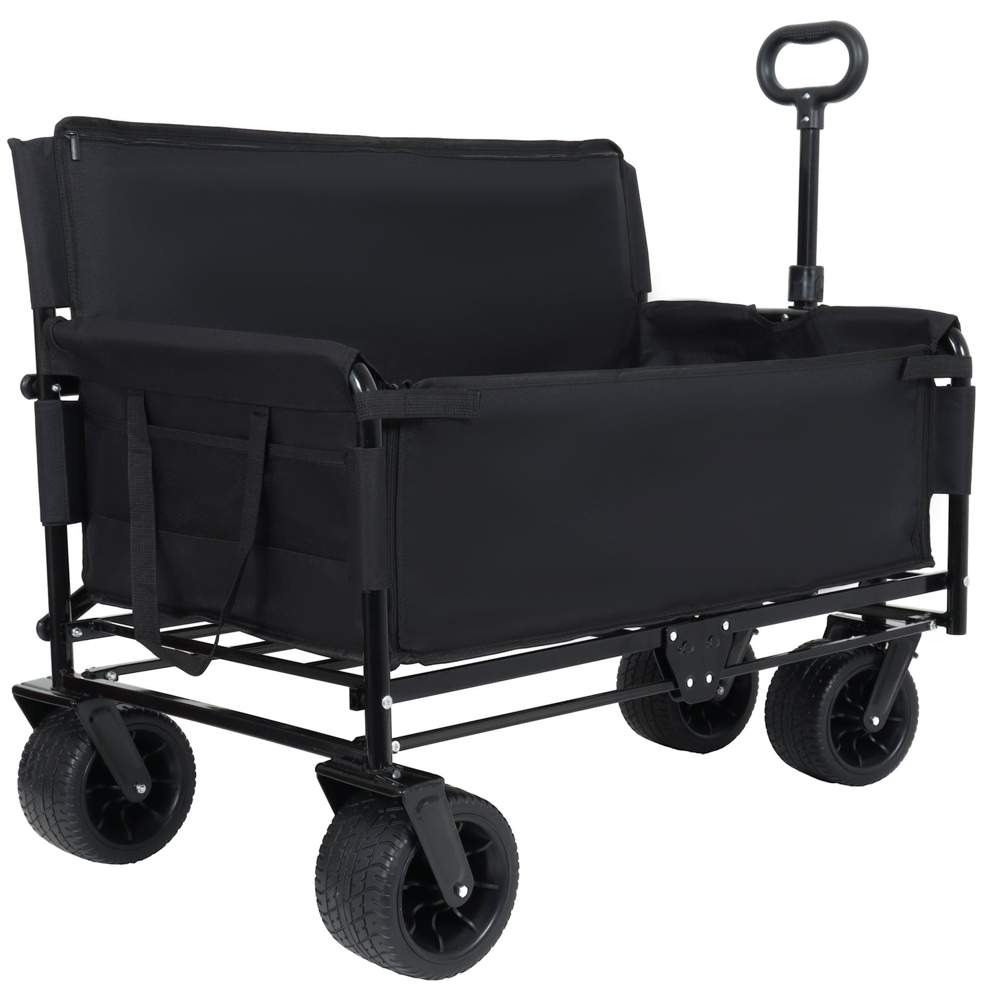 3- In- 1 Convertible Folding Wagon Cart With Bench Seat & Storage -  500lbs Heavy- Duty Utility Wagon  180L Capacity All- Terrain Wheels For Camping  Beach  Sports  Garden  Black