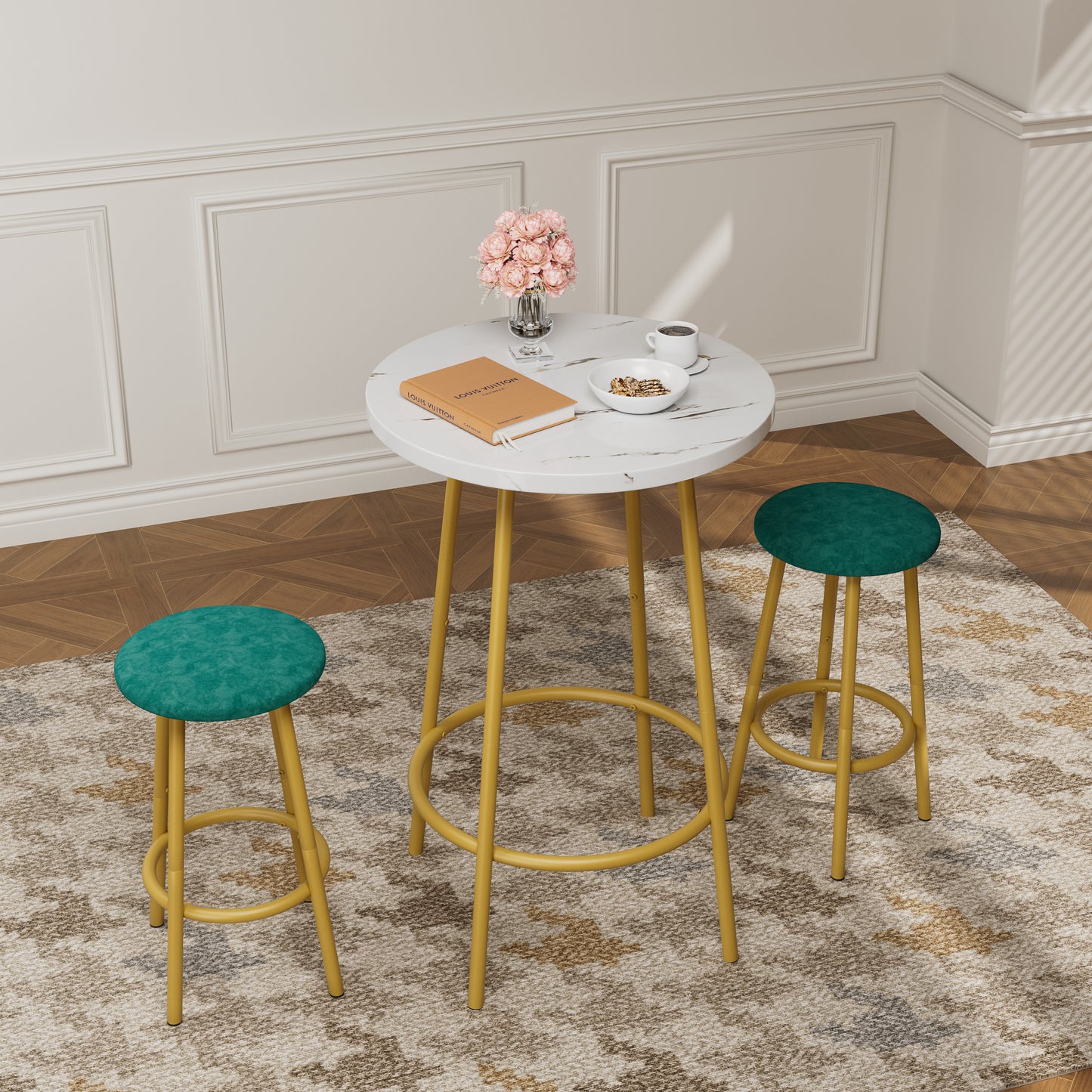 3-Piece Bar Table Set With 2 Bar Stools  Modern Pub Table