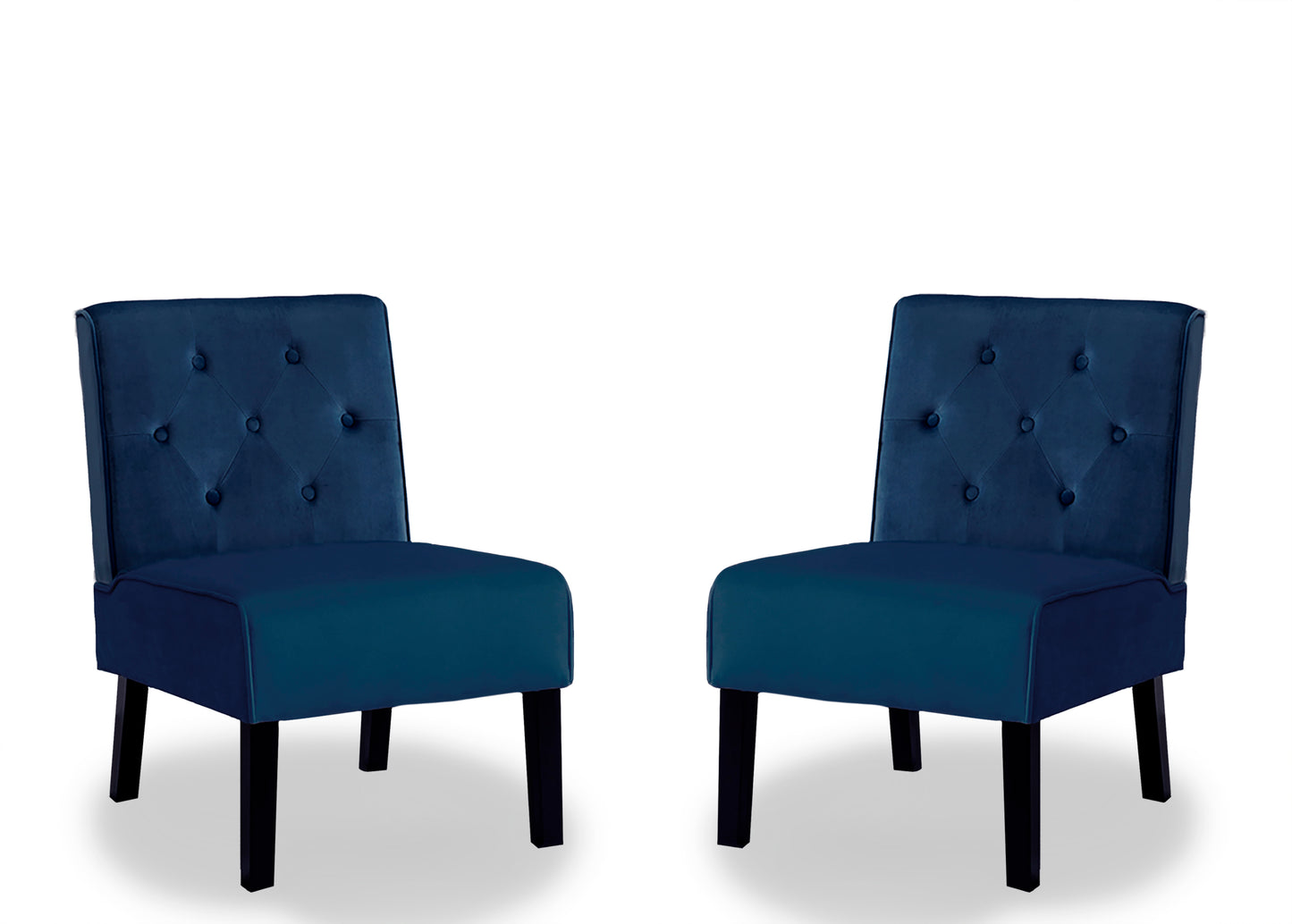 Reese 53    2Piece Living Room Armless Button Tufted Pattern Accent Chair With Velvet Fabric And Premium High Density Foam Cushion, Dark Blue