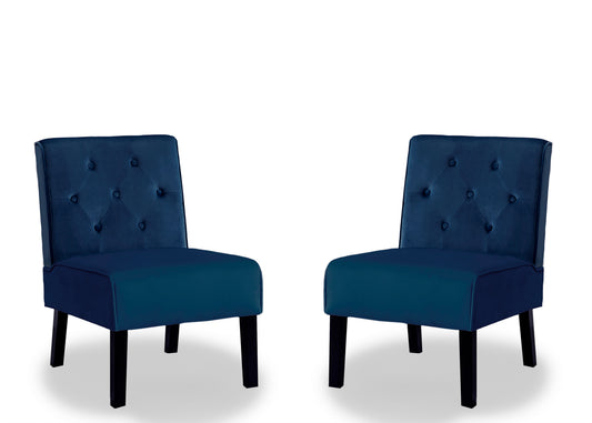Reese 53    2Piece Living Room Armless Button Tufted Pattern Accent Chair With Velvet Fabric And Premium High Density Foam Cushion, Dark Blue
