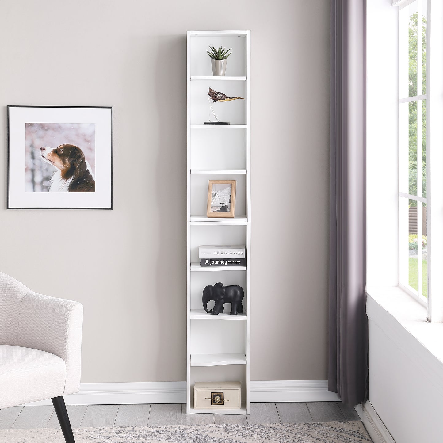 8-layer Adjustable Shelf Ultra-thin Bookshelf With A Wavy Border Design, Which Is More Aesthetically Pleasing, Is Suitable For High And Narrow, Display And Multi-functional Bookshelves In Home Offices