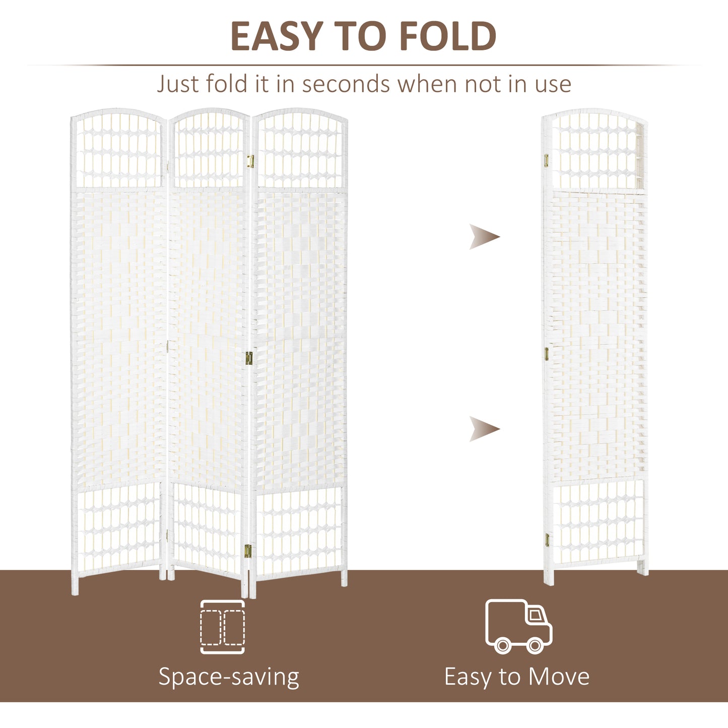 3 Panel Folding Room Divider Portable Privacy Screen Wave Fiber Room Partition For Home Office White