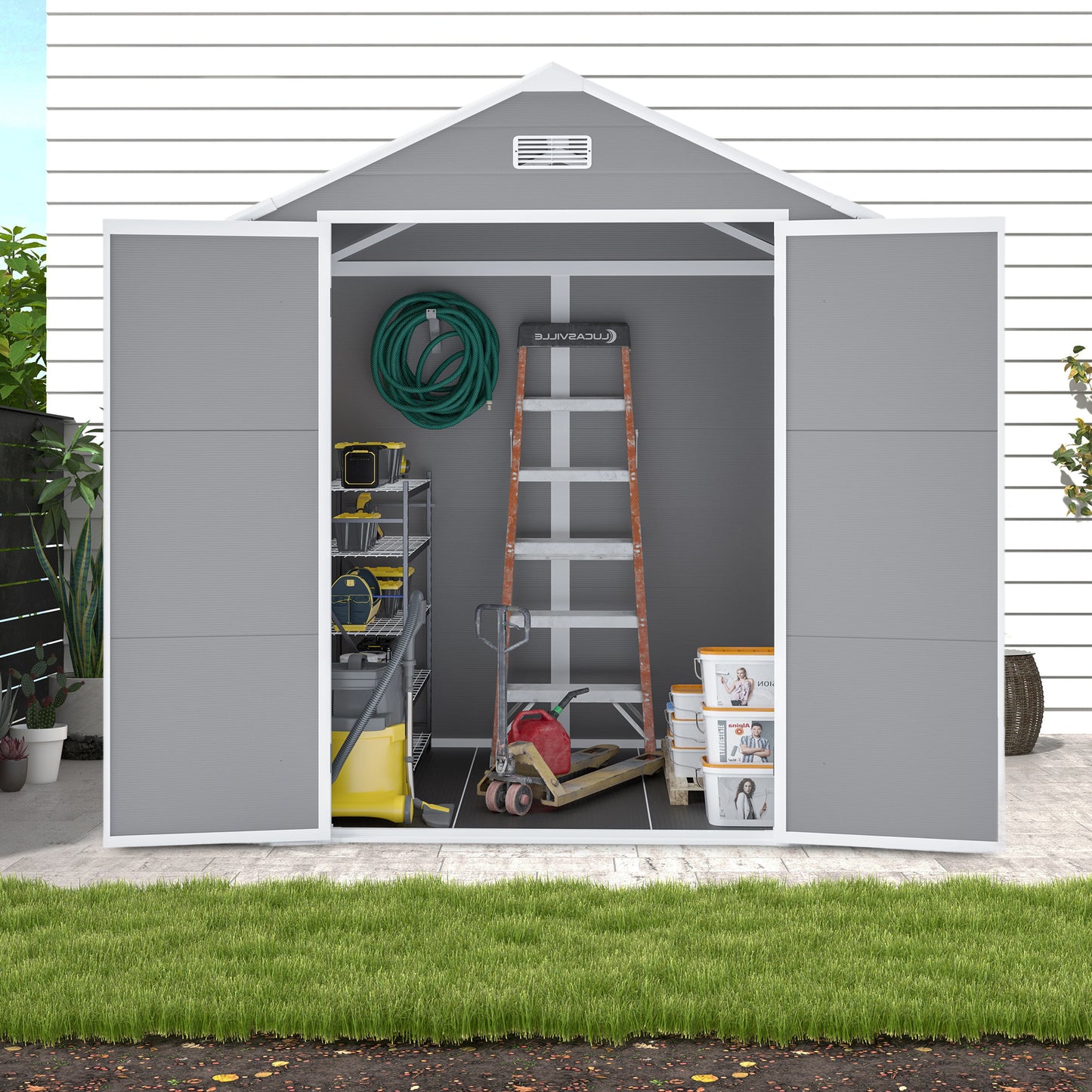 Campcraft 6x5ft Resin Storage Shed,Plastic Garden Tool Outside Sheds,high Quality Pp Material,strong Structure,waterproof,rust And UV Proof,large Storage Space,12mm Thick Pp Board,HD Window Lighting