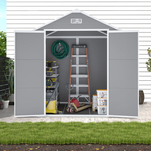 Campcraft 6x5ft Resin Storage Shed,Plastic Garden Tool Outside Sheds,high Quality Pp Material,strong Structure,waterproof,rust And UV Proof,large Storage Space,12mm Thick Pp Board,HD Window Lighting