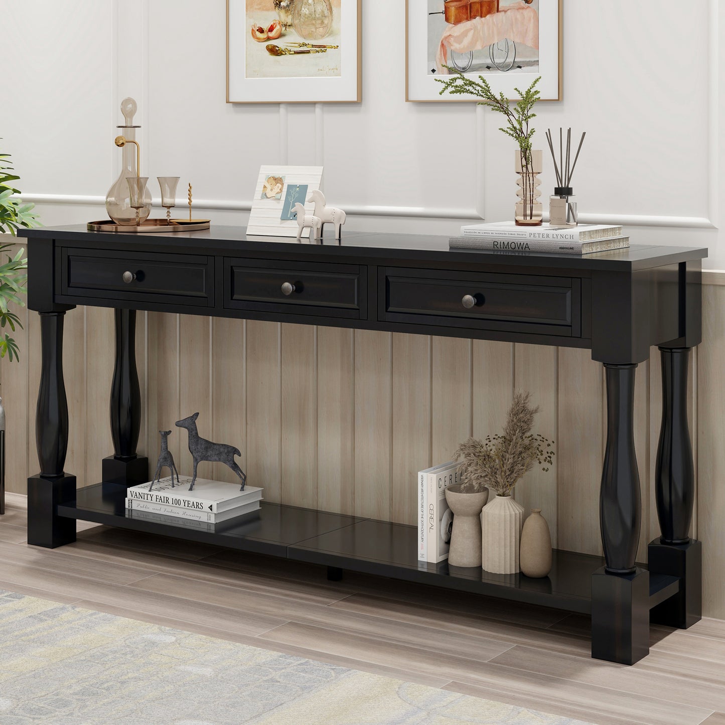 TREXM Console Table 63 Long Console Table With Drawers And Shelf For Entryway  Hallway  Living Room  Espresso
