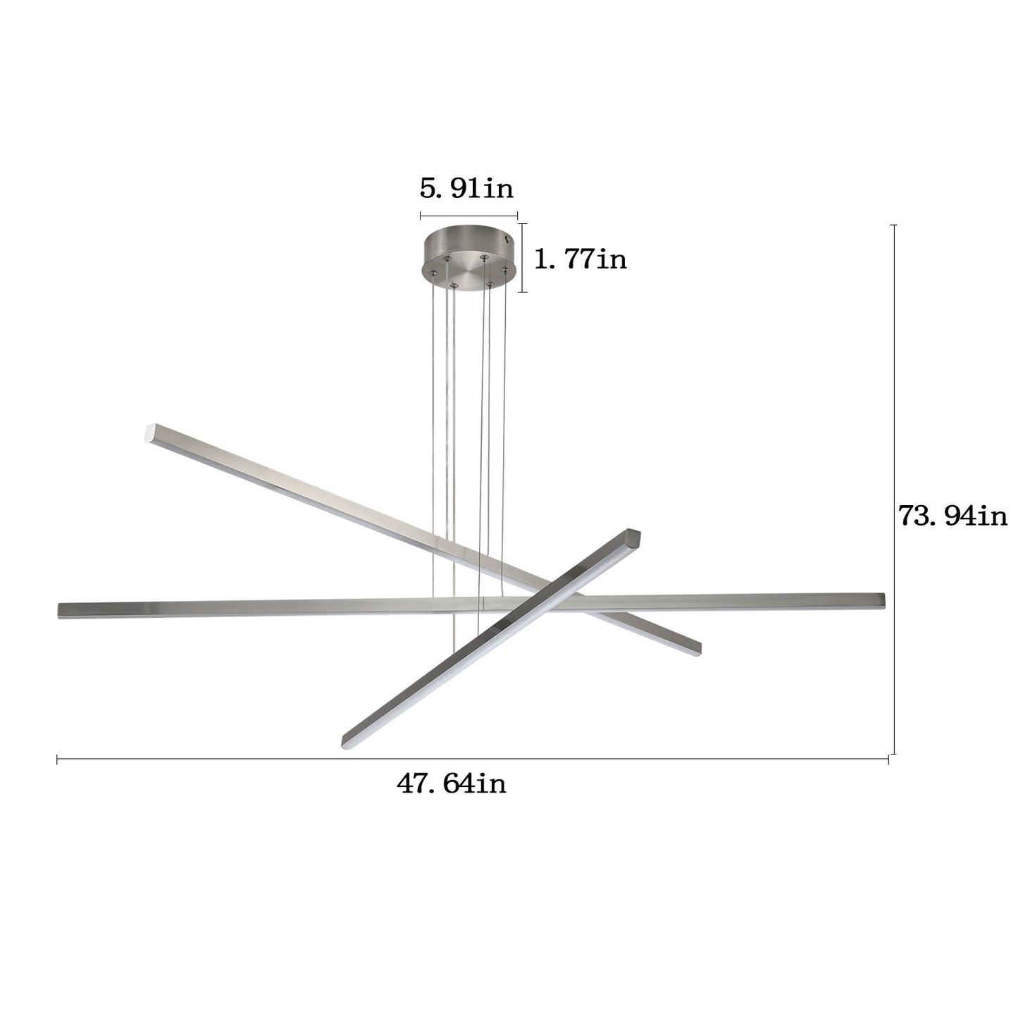 48 Modern LED Chandelier - Geometric 3-Arm Design, Adjustable Hanging, Sleek Metal Finish For Dining Room, Living Room & Office