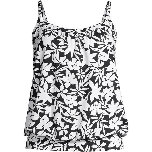New Black And White Printed Women's Split Type Tankini Set With Conservative Style, Covering The Belly And Showing Off Thinness