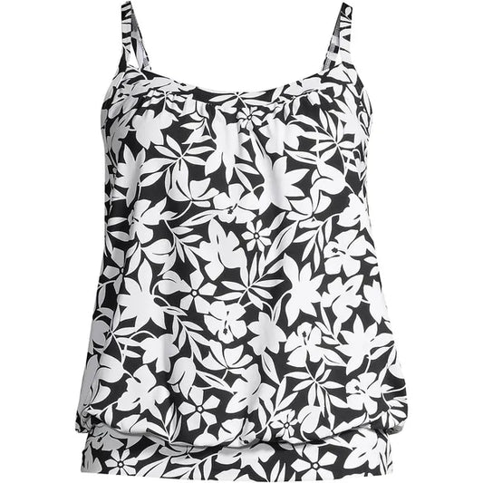 New Black And White Printed Women's Split Type Tankini Set With Conservative Style, Covering The Belly And Showing Off Thinness