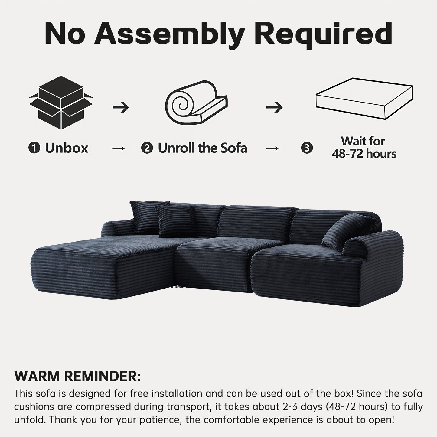 105'' Modular Sectional Sofa Couch ,Boneless Couch, Compressed Couch, Detachable And Washable, Replaceable Sofa Cover, Modern Woven-Textured Upholstery, Convertible L-Shaped Design For Living Room