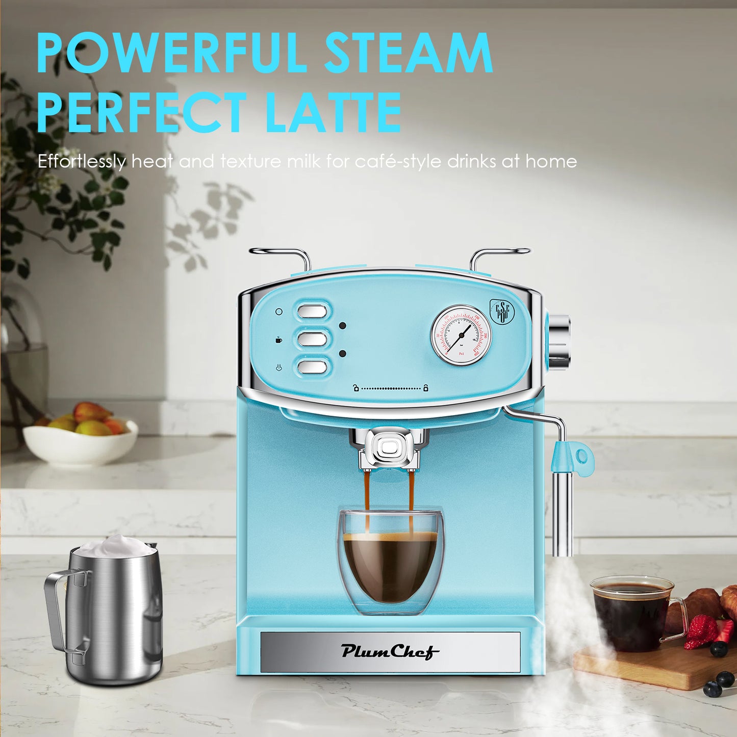 20 Bar Espresso Machine - Professional Compact Espresso Maker With Milk Frother, 54oz Large Water Tank, Low Noise, For Cappuccino, Latte, Blue, Amazon Resale Prohibited