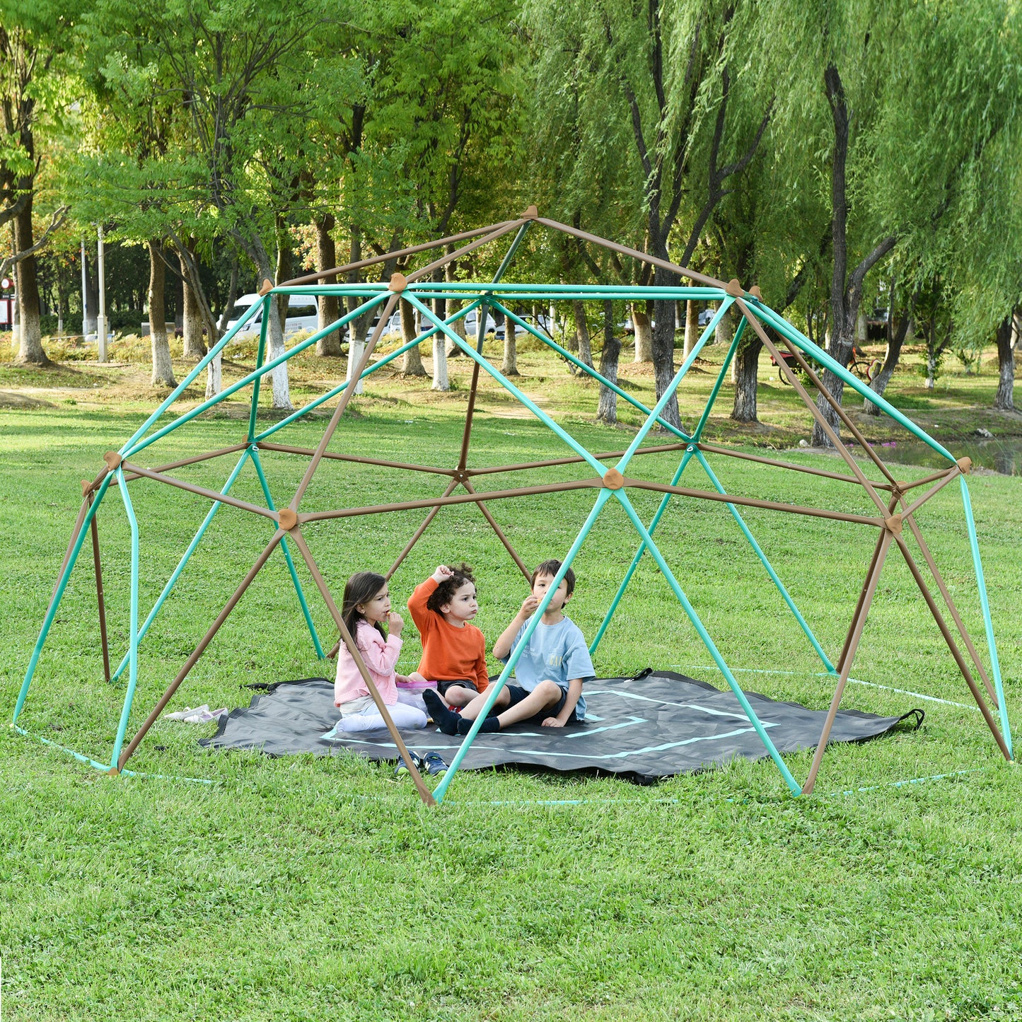 13ft Geometric Dome Climber Play Center, Kids Climbing Dome Tower With Hammock, Rust & UV Resistant Steel Supporting 10 0 0 LBS