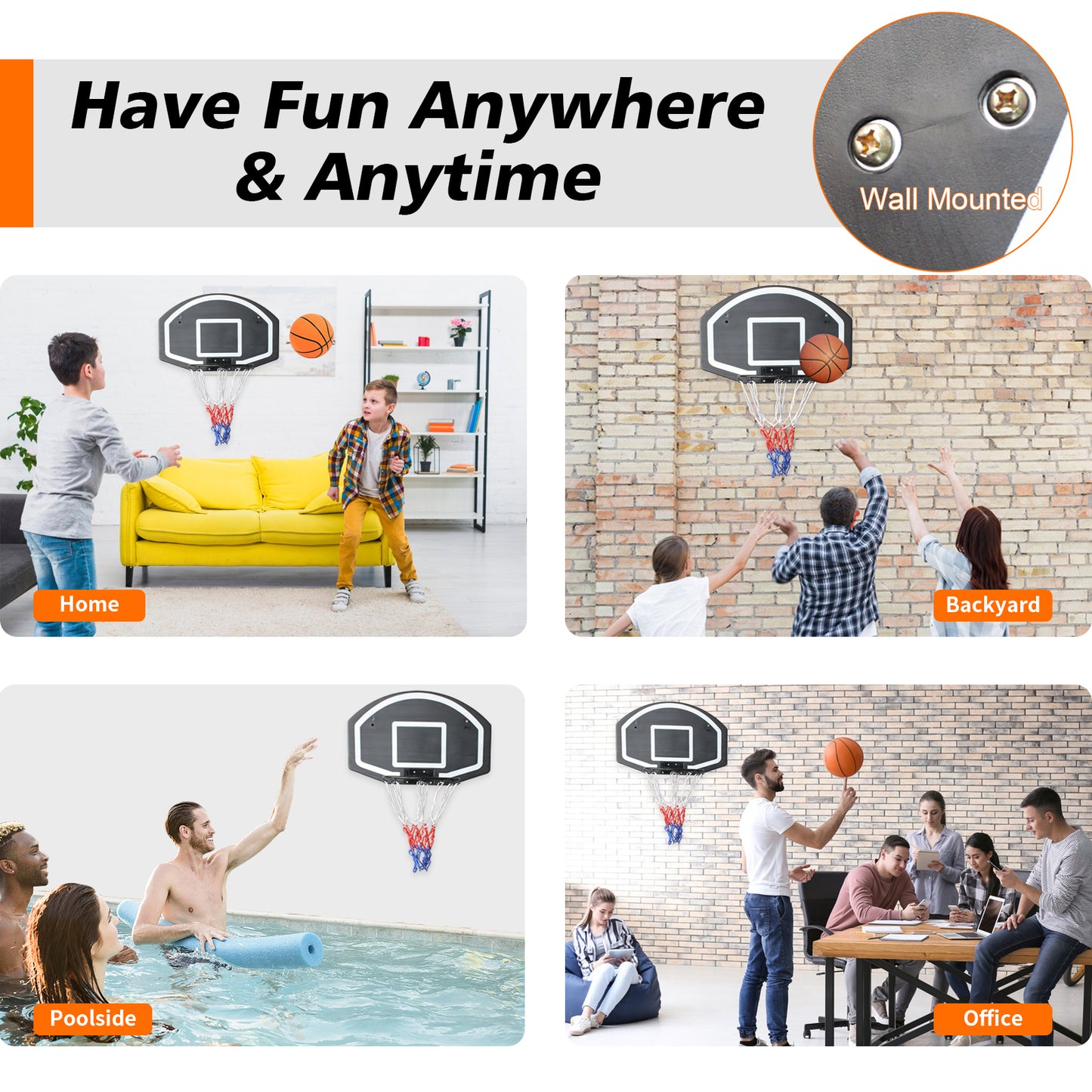 Wall-mounted Basketball Hoop, 28.5 X 18 Inches Shatterproof Back, Folding Hoop, Durable Hoop And All-weather Mesh For Indoor And Outdoor Use