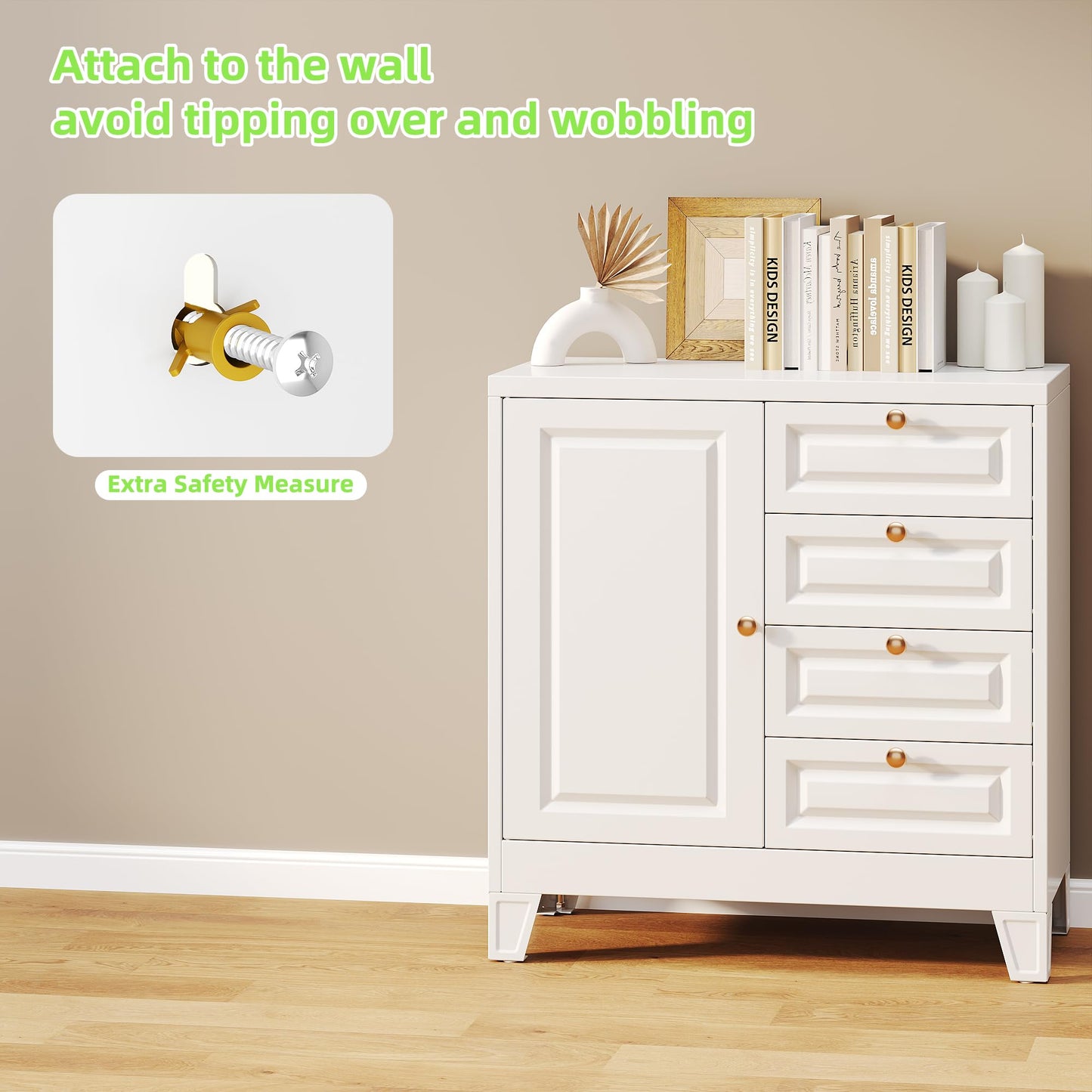 Bathroom Storage Cabinet With 4 Drawers,Metal Bathroom Floor Cabinet With Door And Shelves,Toilet Paper Storage Cabinet For Bathroom,Home,White