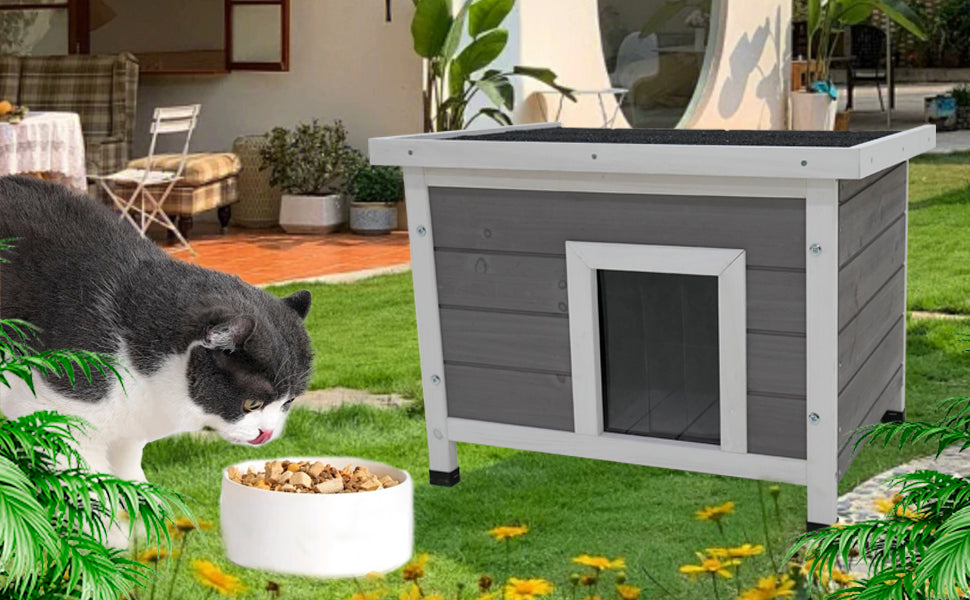 Cat House Waterproof Feral Kitty Shelter Outdoor Indoor Rabbit Hutch For Bunnies,Cats,Dogs And Other Small Animals,Asphalt Roof