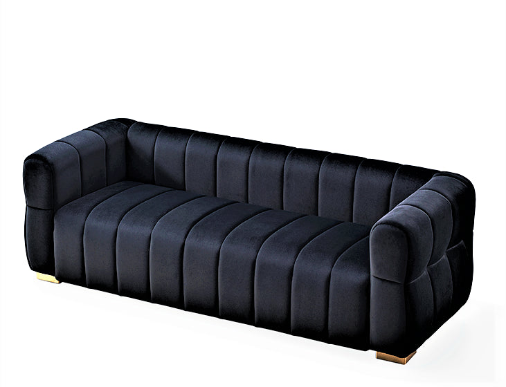 Velvet Sofa With Tufted Low Back Design, Sophisticated 3 Seater Couch For Living Rooms, 89 Inch Wide, Easy Assembly