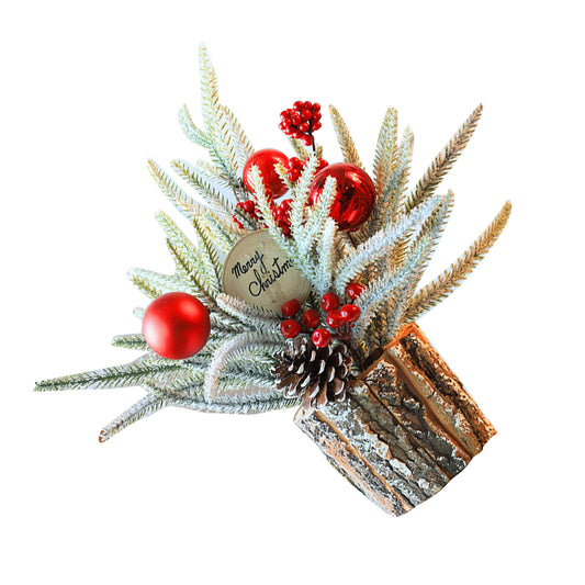35cm Tabletop Xmas Tree Bark Wooden Barrel Decoration Artificial Bouquet Ornament For Home Hotel Office Wood Sign