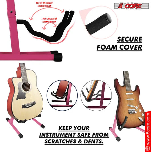5 Core Guitar Stand 2PC A Frame W Soft Foam Arm Non Slip Rubber For Acoustic Electric Bass