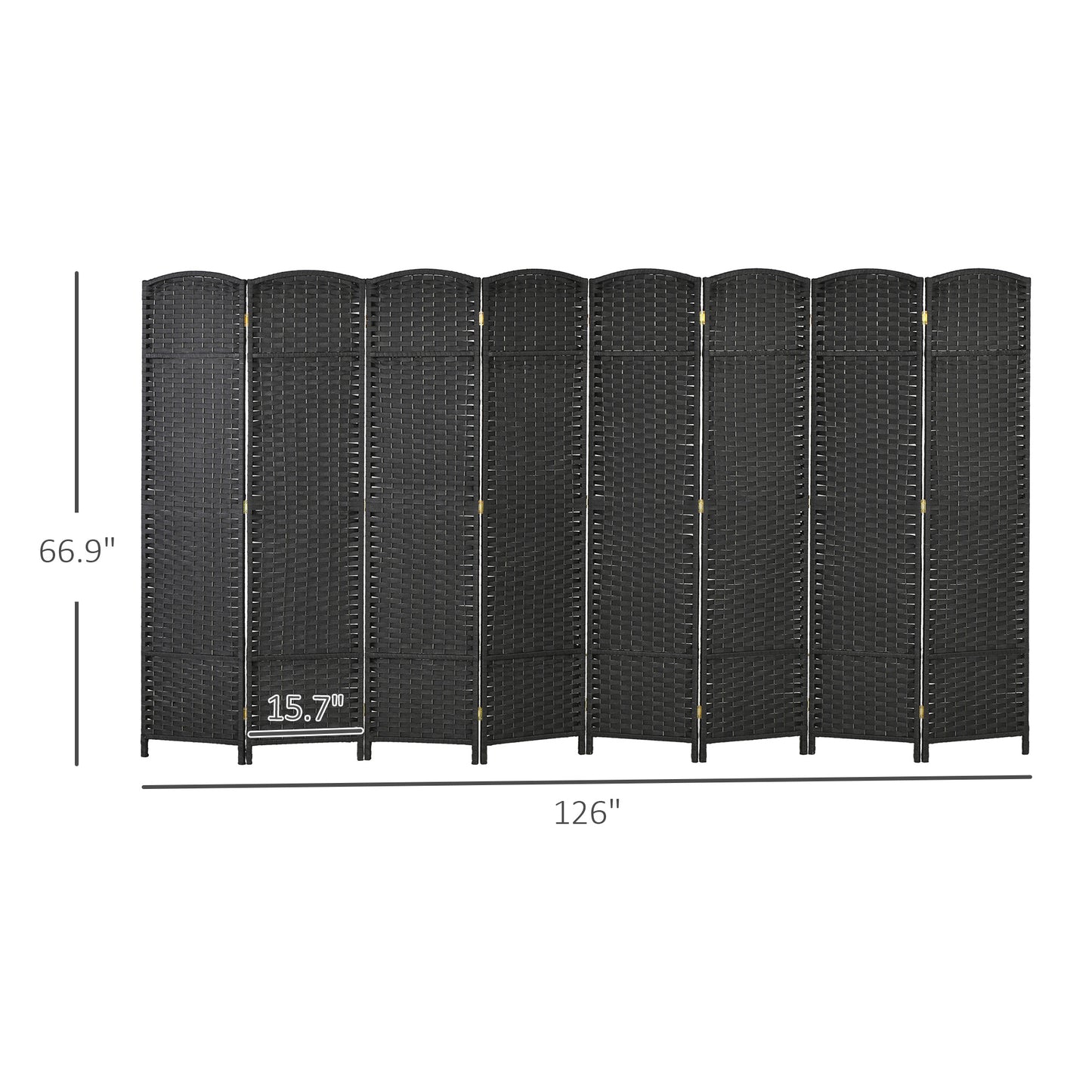 Folding Room Divider Screen 8 Panel 5.6 ' Tall Privacy Screen Freestanding Room Partition For Home Office, Black