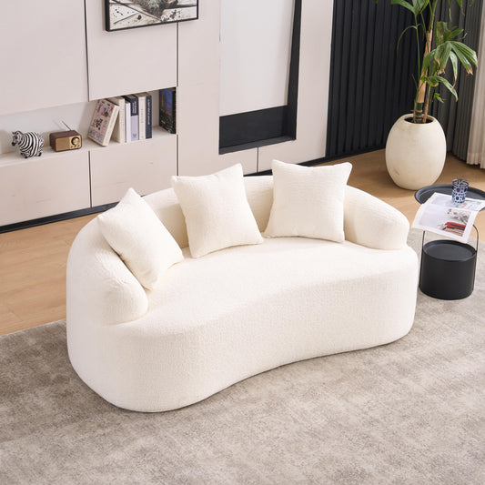 LY-025S Curved Loveseat White Full Compression Sponge Sofa  30D Chenille No-Assembly Compact Sofa For Small Spaces & Apartments  65L  300 Lbs  3 Pillows